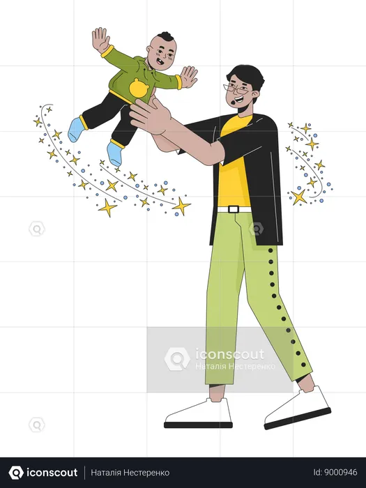 Padre feliz lanzando al niño al aire  Ilustración