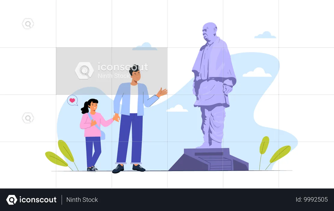 Padre mostrando la Estatua de la unidad a su hija  Ilustración