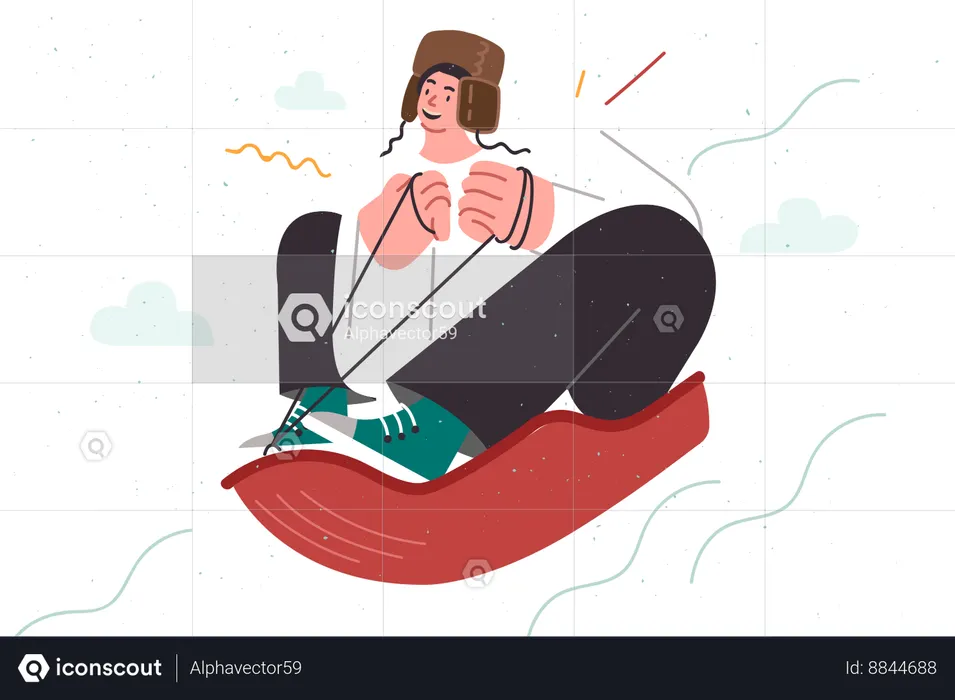 Padro Stok guy with sleigh rolls down snow-covered mountain  Illustration