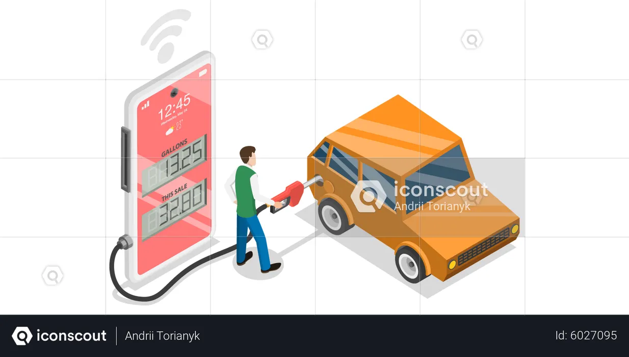Pagamento de combustível através do telemóvel  Ilustração