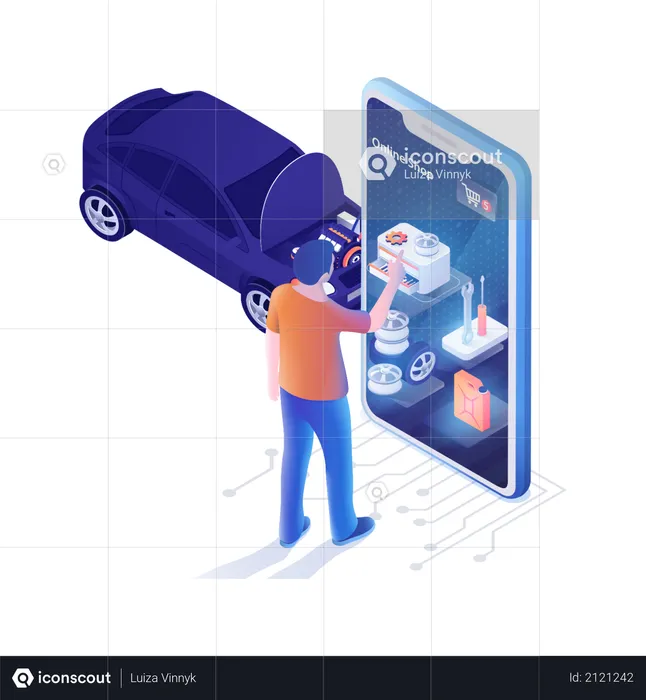 Página de inicio para la aplicación móvil Auto Shop Online  Ilustración