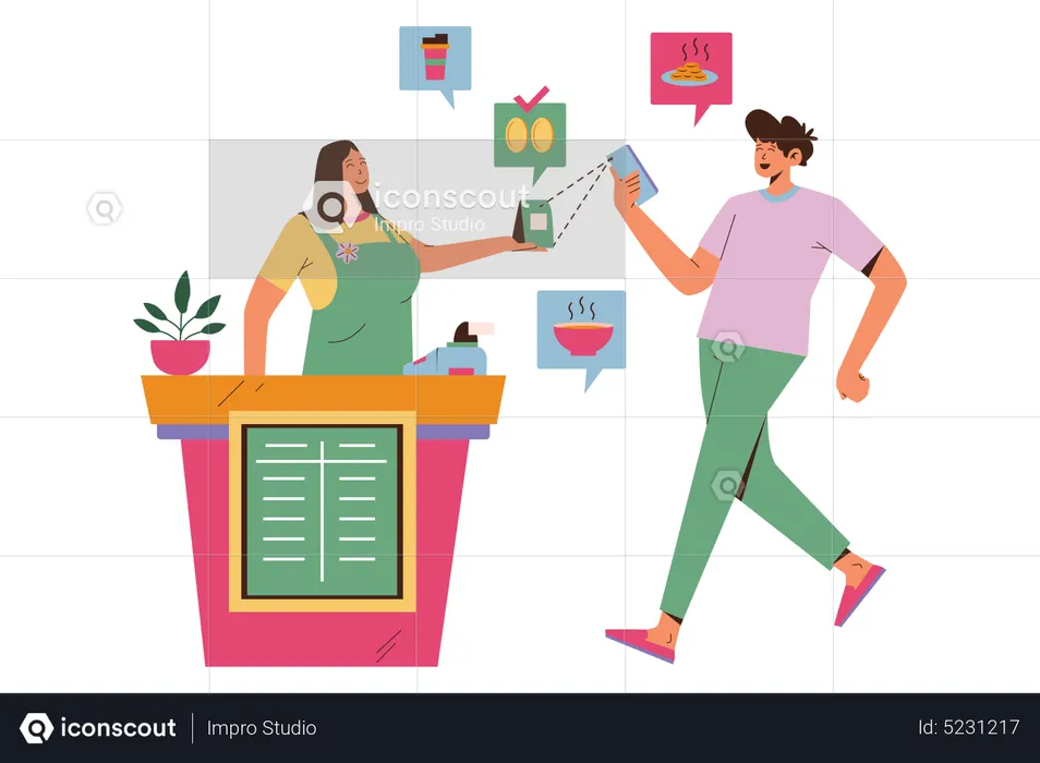 Pague la factura con pago sin efectivo  Ilustración