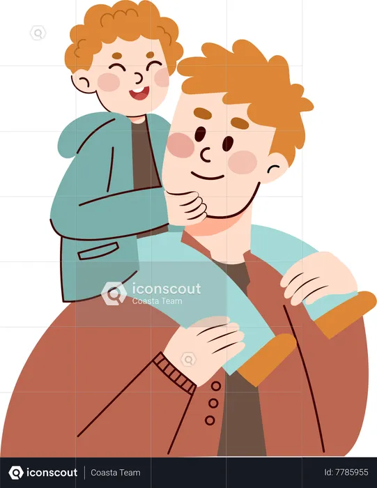 Pai carregando seu filho no ombro  Ilustração