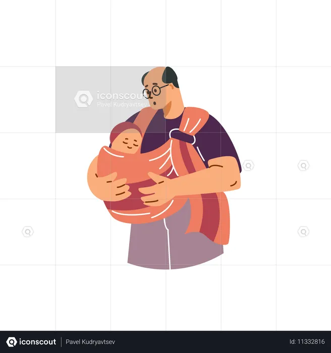 Pai com bebê no sling  Ilustração