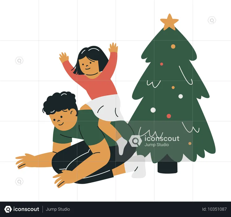 Pai e filha fazendo festa de natal  Ilustração