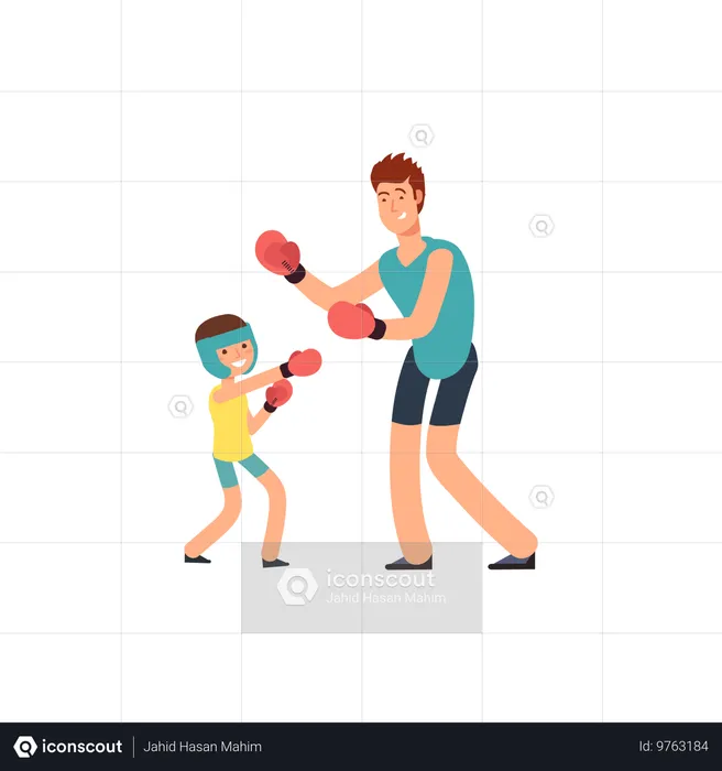 Pai filho fazendo boxe  Ilustração