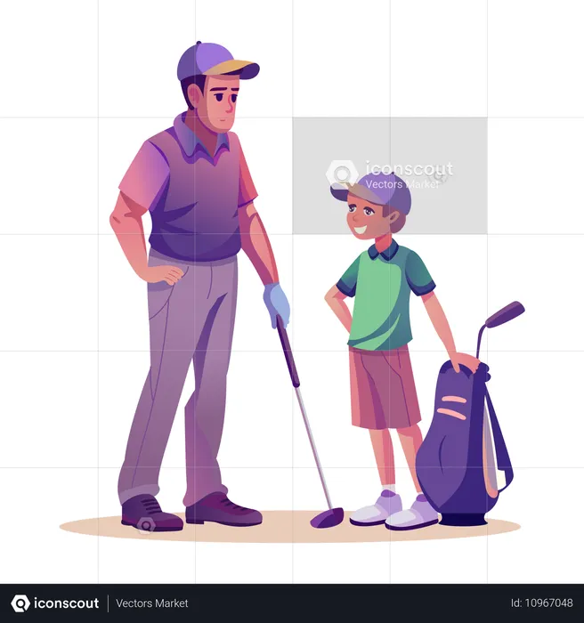 Pai jogando golfe com filho  Ilustração