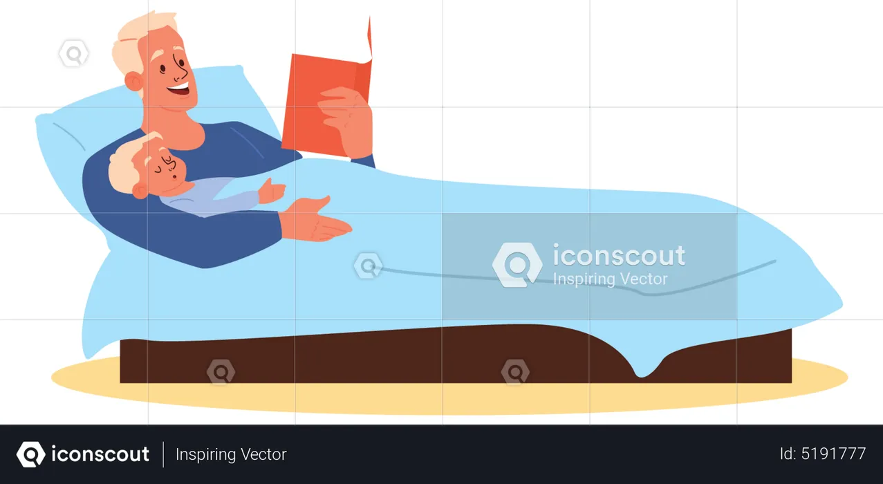 Pai lendo história para dormir para seu filho  Illustration