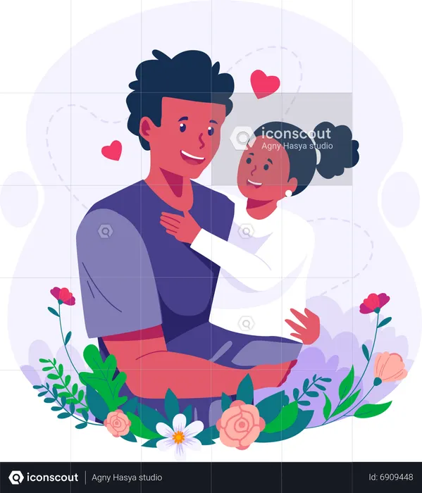 Pai segurando sua filha com amor  Ilustração