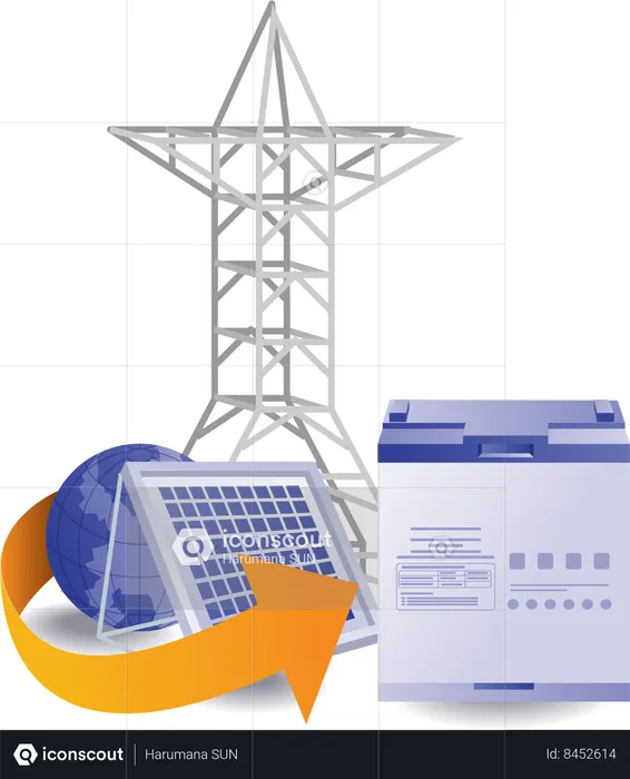 Painéis solares de energia elétrica eco verde  Ilustração