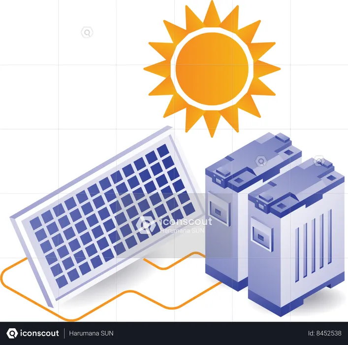 Painéis solares e baterias ecológicos  Ilustração