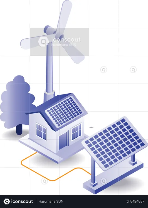 Painéis solares para energia elétrica residencial  Ilustração