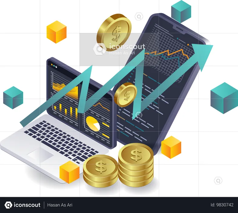 Painel de análise de tecnologia de investimento empresarial on-line  Ilustração