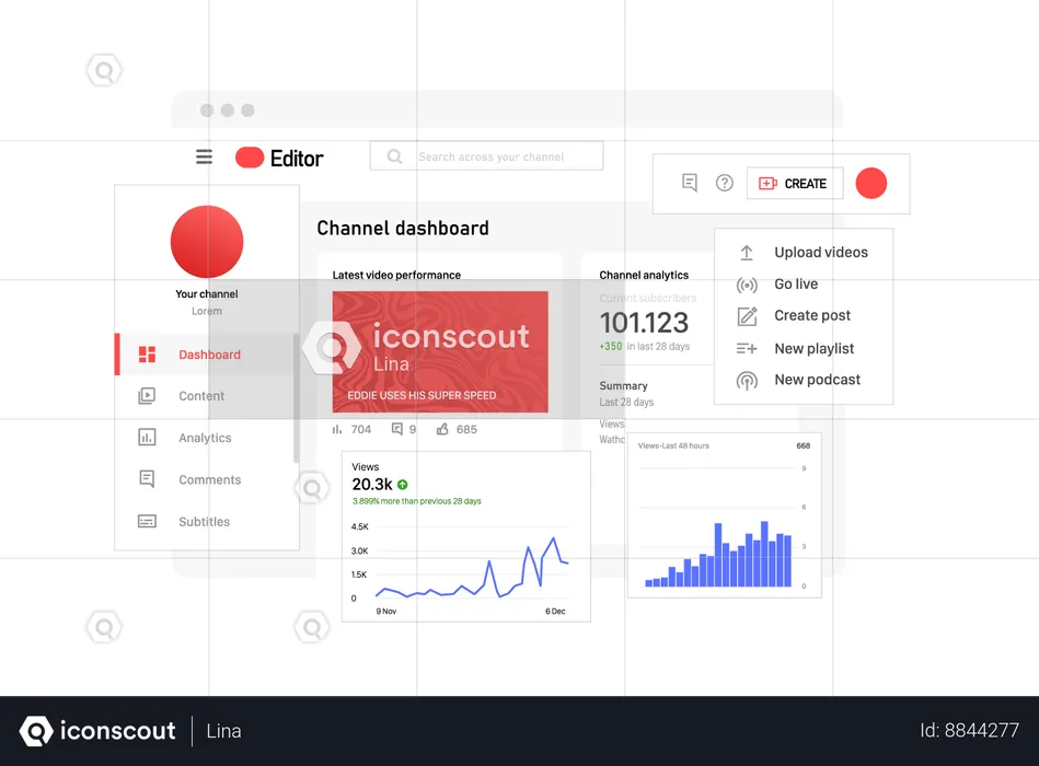 Painel de controle do YouTube Studio  Ilustração