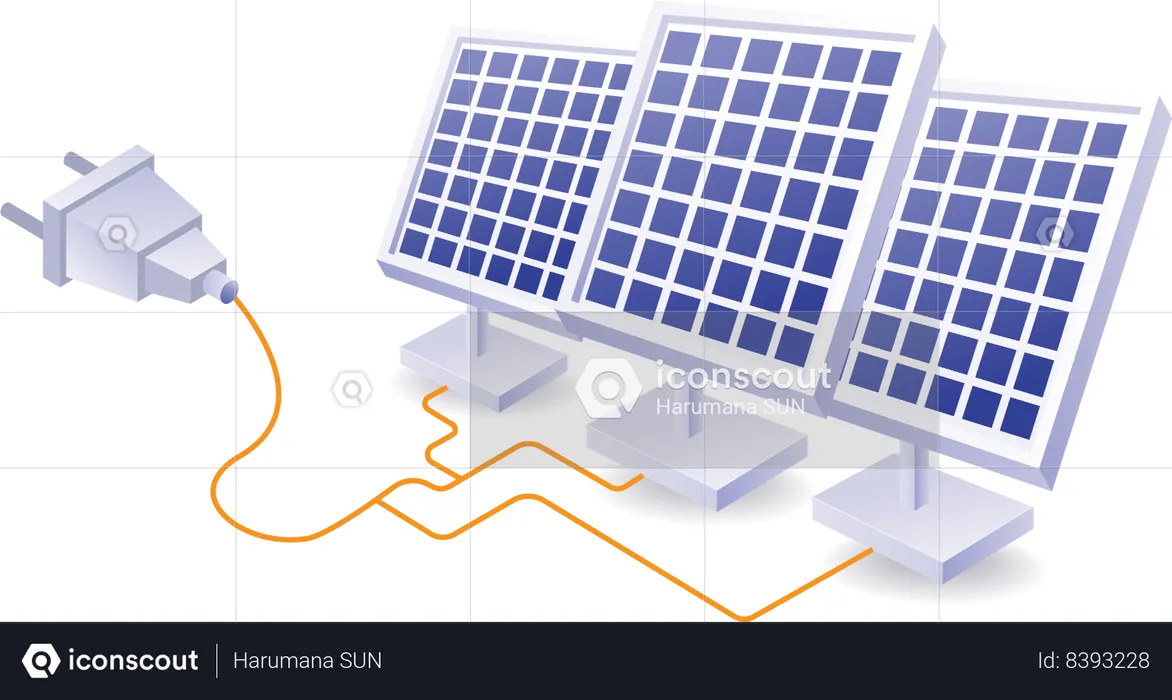 A eletricidade do painel solar é usada em eletrodomésticos  Ilustração