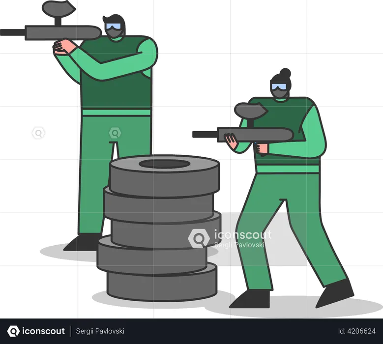 Paintball players playing game  Illustration