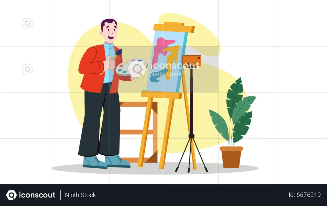 Painter doing live streaming  Illustration