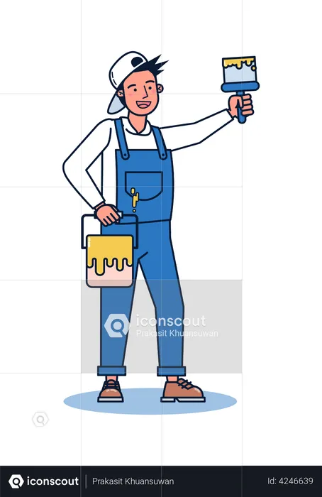 Painter holding paint brush  Illustration