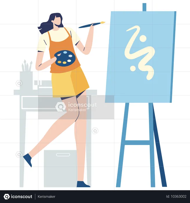 Painter painting on canvas  Illustration
