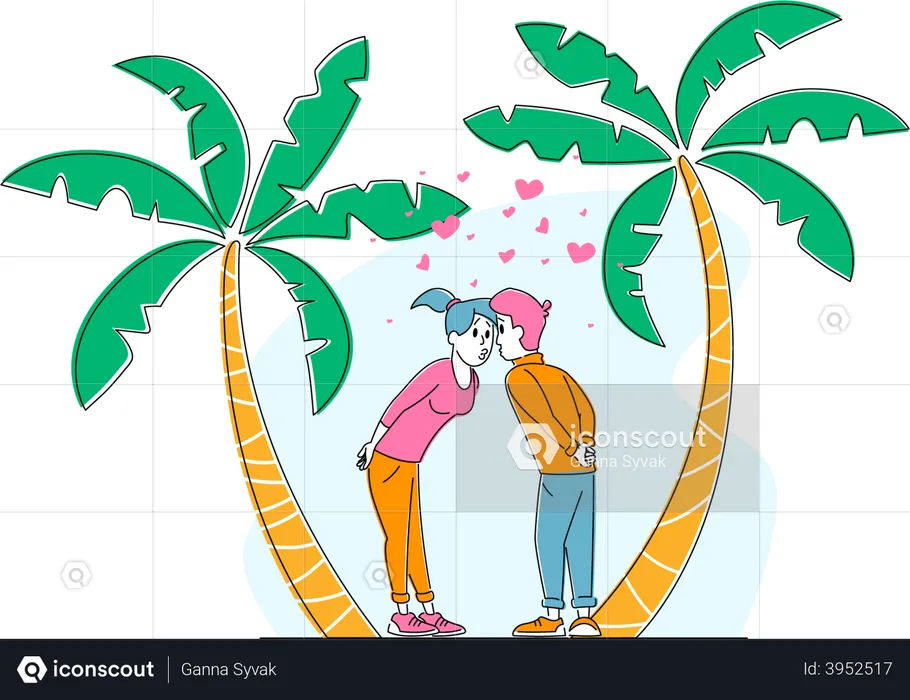 Pair in Love, Man and Woman Valentines Day on Exotic Resor  Illustration