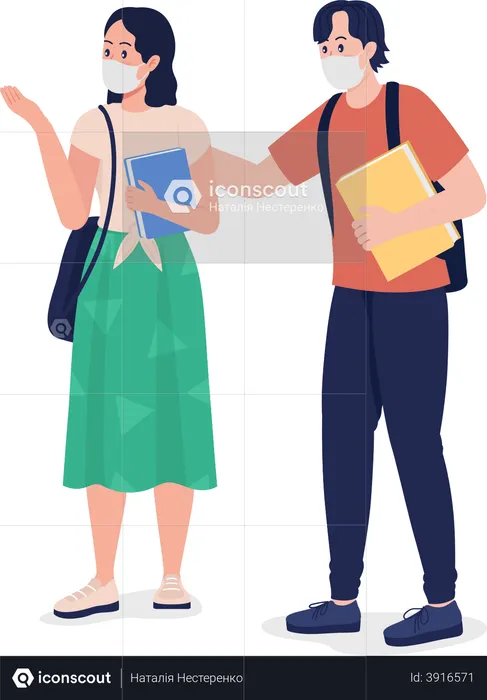Pair of students in masks  Illustration