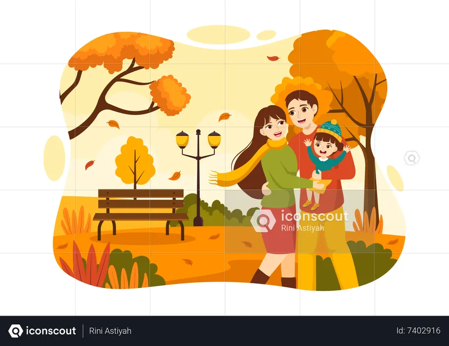 Pais se divertindo com criança no parque  Ilustração