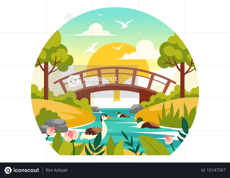 Paisagem do rio com vista  Ilustração
