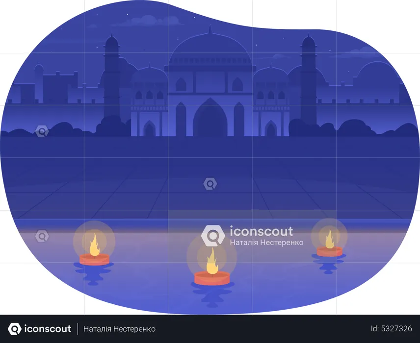 Palais Jal Mahal et diyas flottantes  Illustration