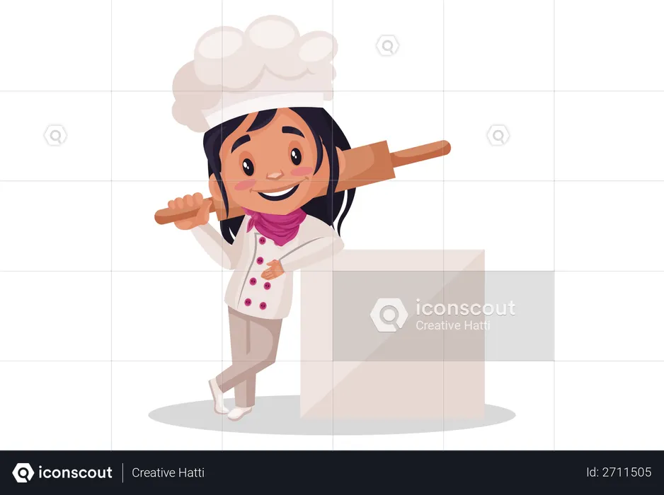 Chica de panadería sosteniendo herramienta de cocina  Ilustración