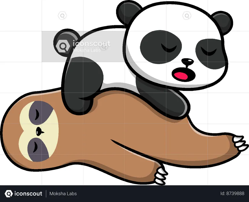 Panda And Sloth Sleeping  Illustration