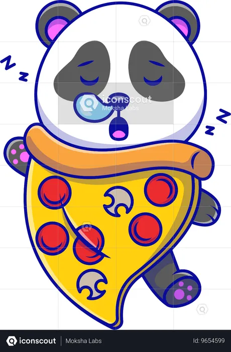 Couverture Panda dormant avec une tranche de pizza  Illustration