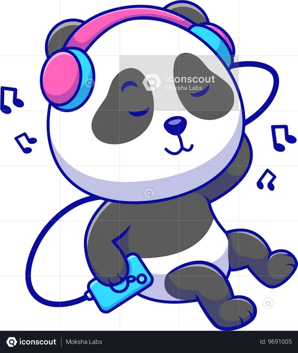 Panda écoutant de la musique avec un casque  Illustration