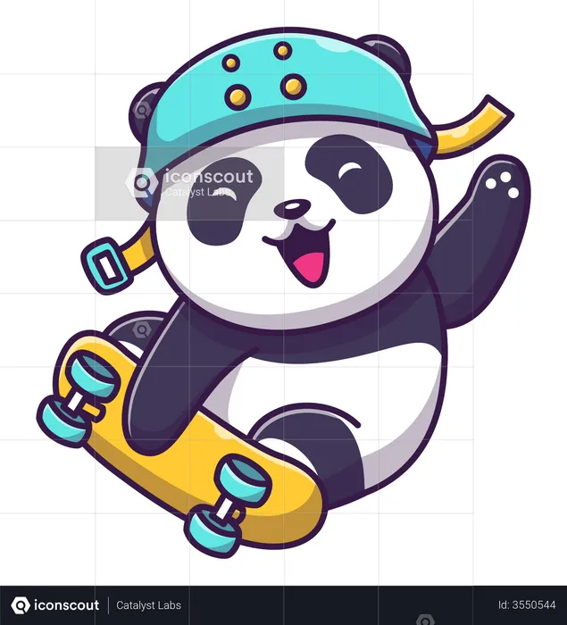 Panda fofo andando de skate  Ilustração