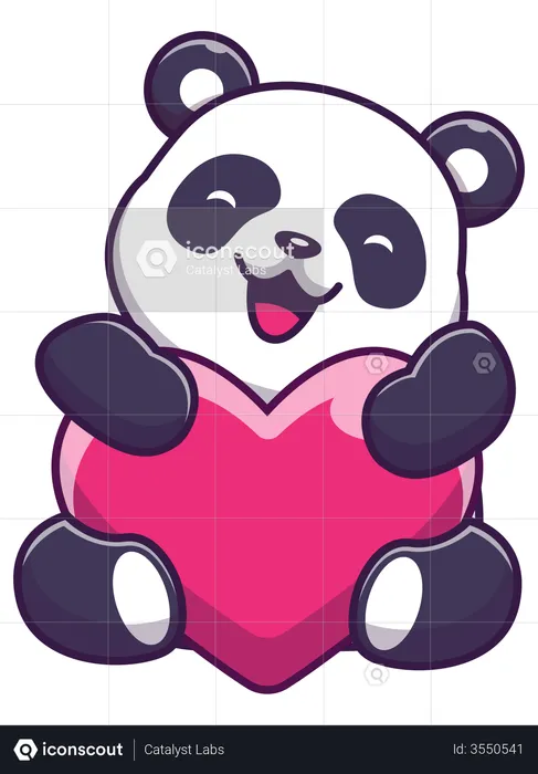 Panda fofo com coração  Ilustração