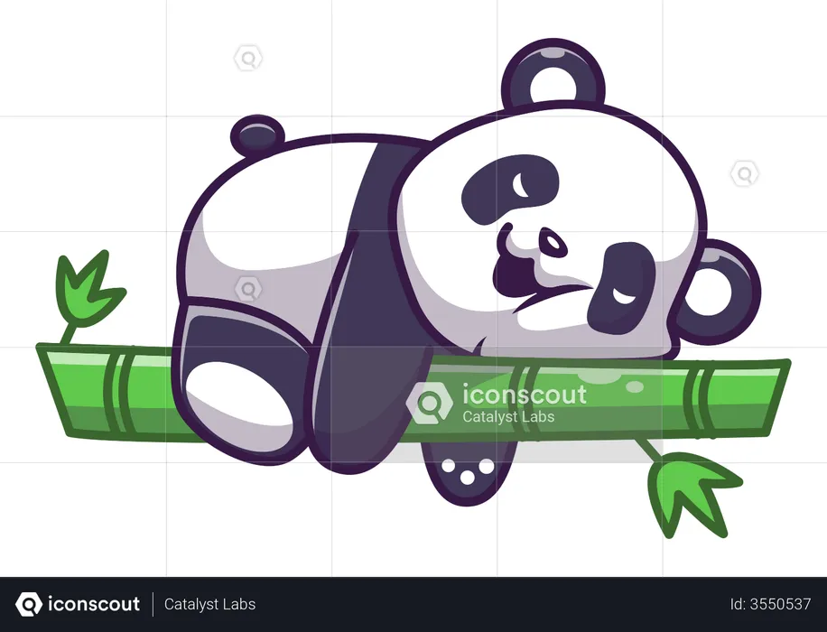 Panda fofo dormindo na vara de bambu  Ilustração