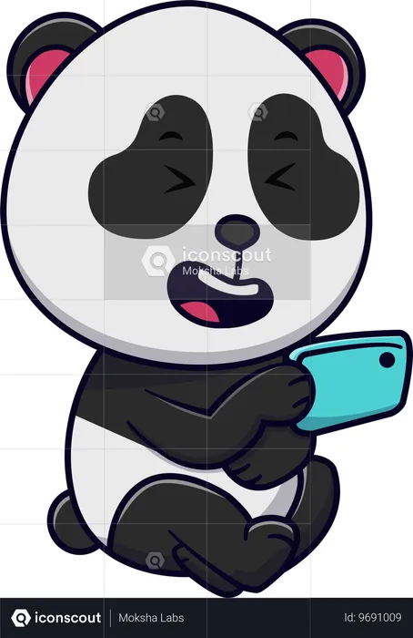 Panda brincando com smartphone  Ilustração