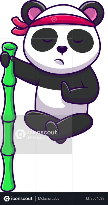 Panda Meditating With Bamboo  Illustration