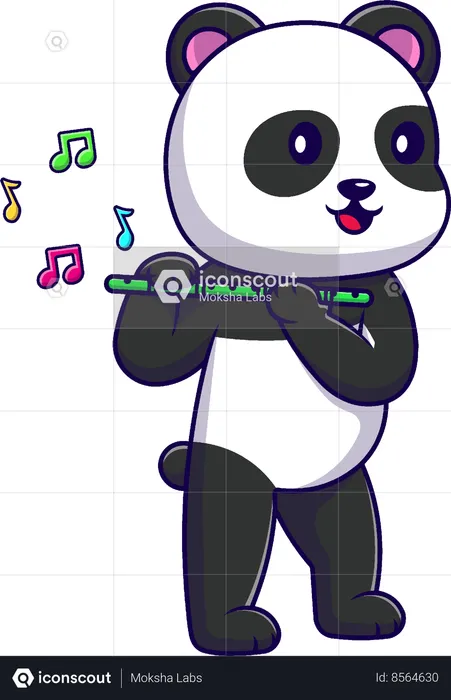 Panda Playing Bamboo Flute  Illustration