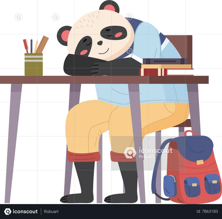 Panda schoolboy sleeping in class  Illustration