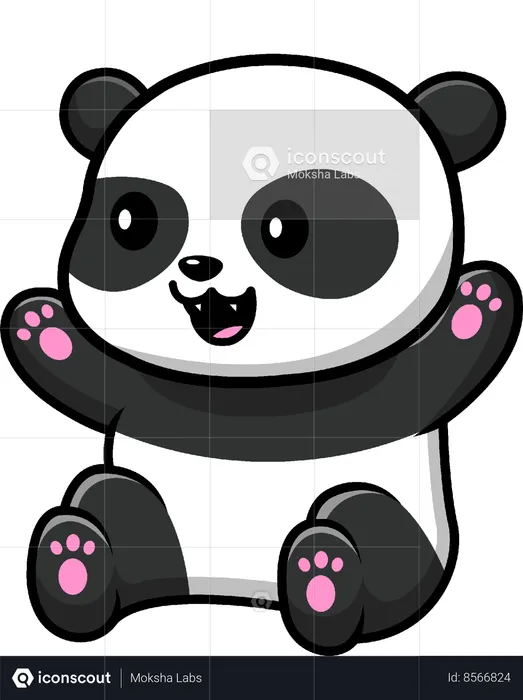 Panda Sitting With Waving Hand  Illustration