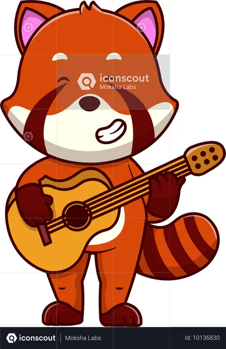 Panda vermelho tocando violão  Ilustração