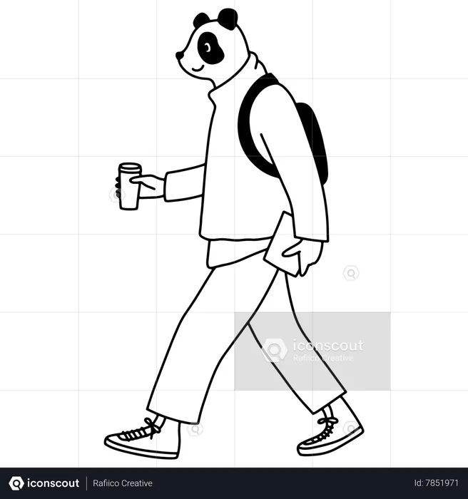 Panda walking with coffee  Illustration