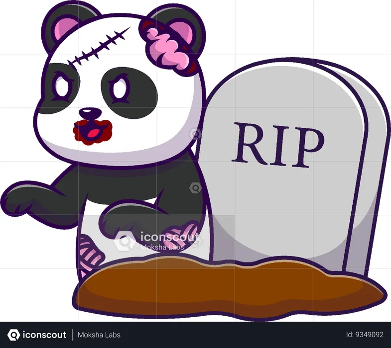 Panda Zombie From Grave  Illustration