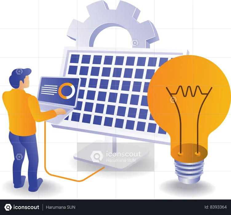 Panel solar produce energía verde  Illustration