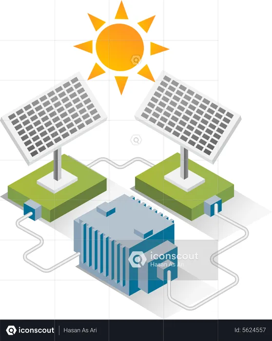 Paneles solares con almacenamiento de energía.  Ilustración