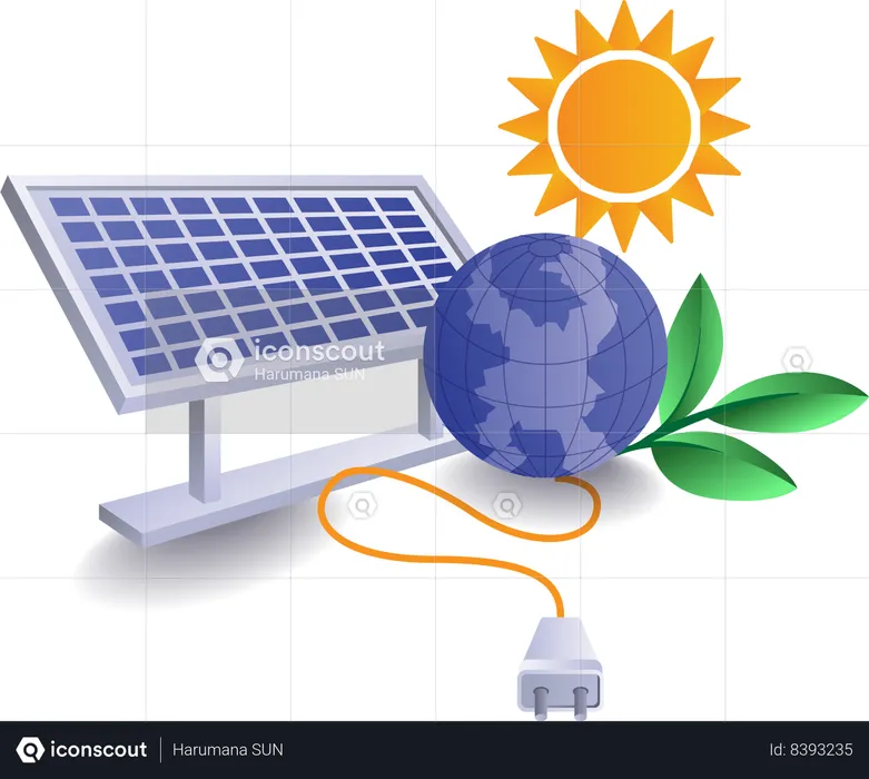 La energía eléctrica de los paneles solares se utiliza en el planeta tierra.  Ilustración