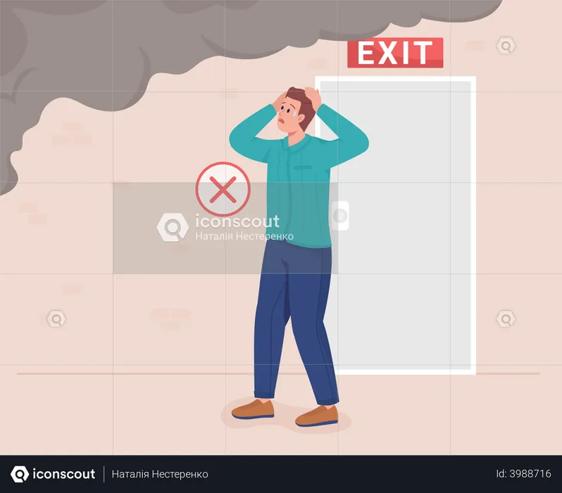 Panic during fire emergency  Illustration