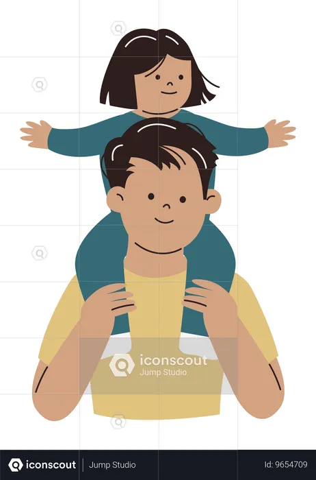 Papa avec sa fille assise sur ses épaules  Illustration