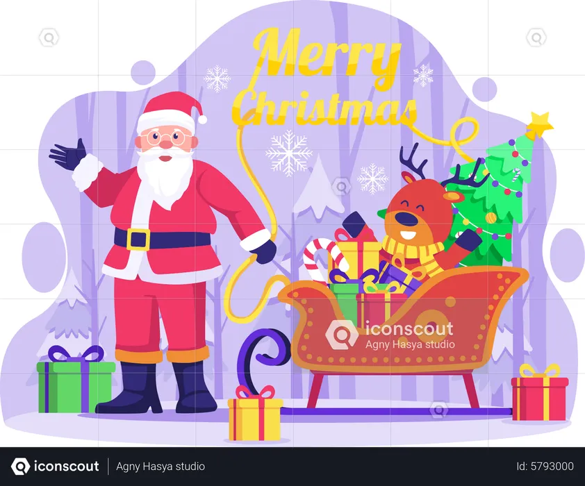 Santa claus con regalos de navidad  Ilustración