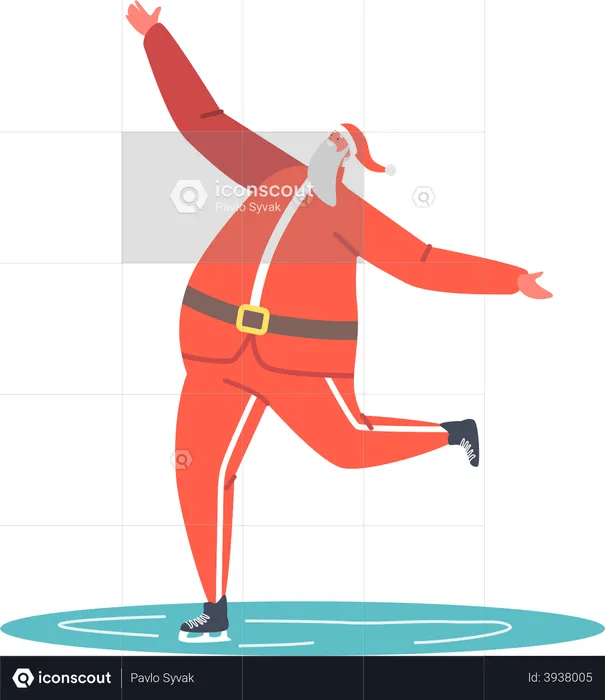 Papá Noel patinando en el estanque  Ilustración